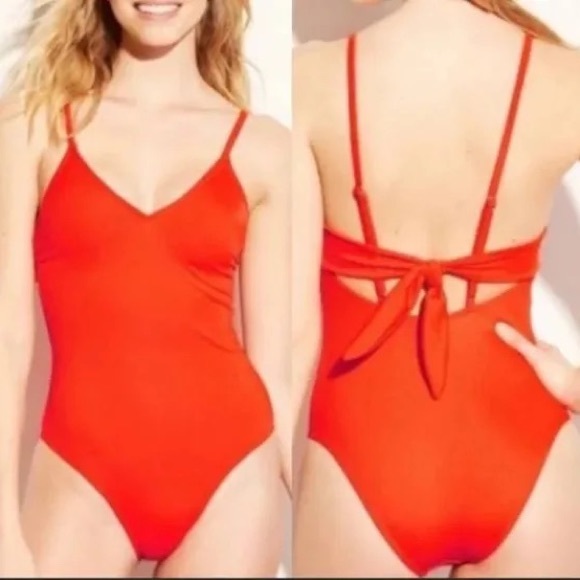 XHILIRATION | Women’s Red Orange Ribbed One Piece Swim Suit Size M - Picture 1 of 6